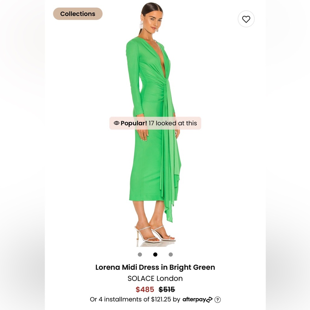 SOLACE LONDON Lorena Midi Dress in Bright Green Size Medium